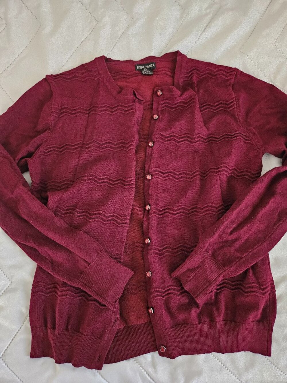 Esperanza Brand Burgundy Jewel Button Decorated Cardigan Size M